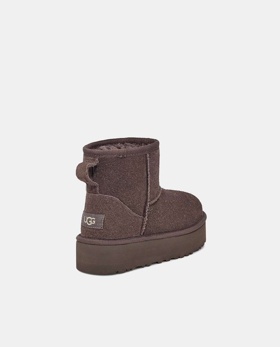 Botas Classic Mini Platform com Forro Interior de Pelo e em Pele UGG Cinzento-4