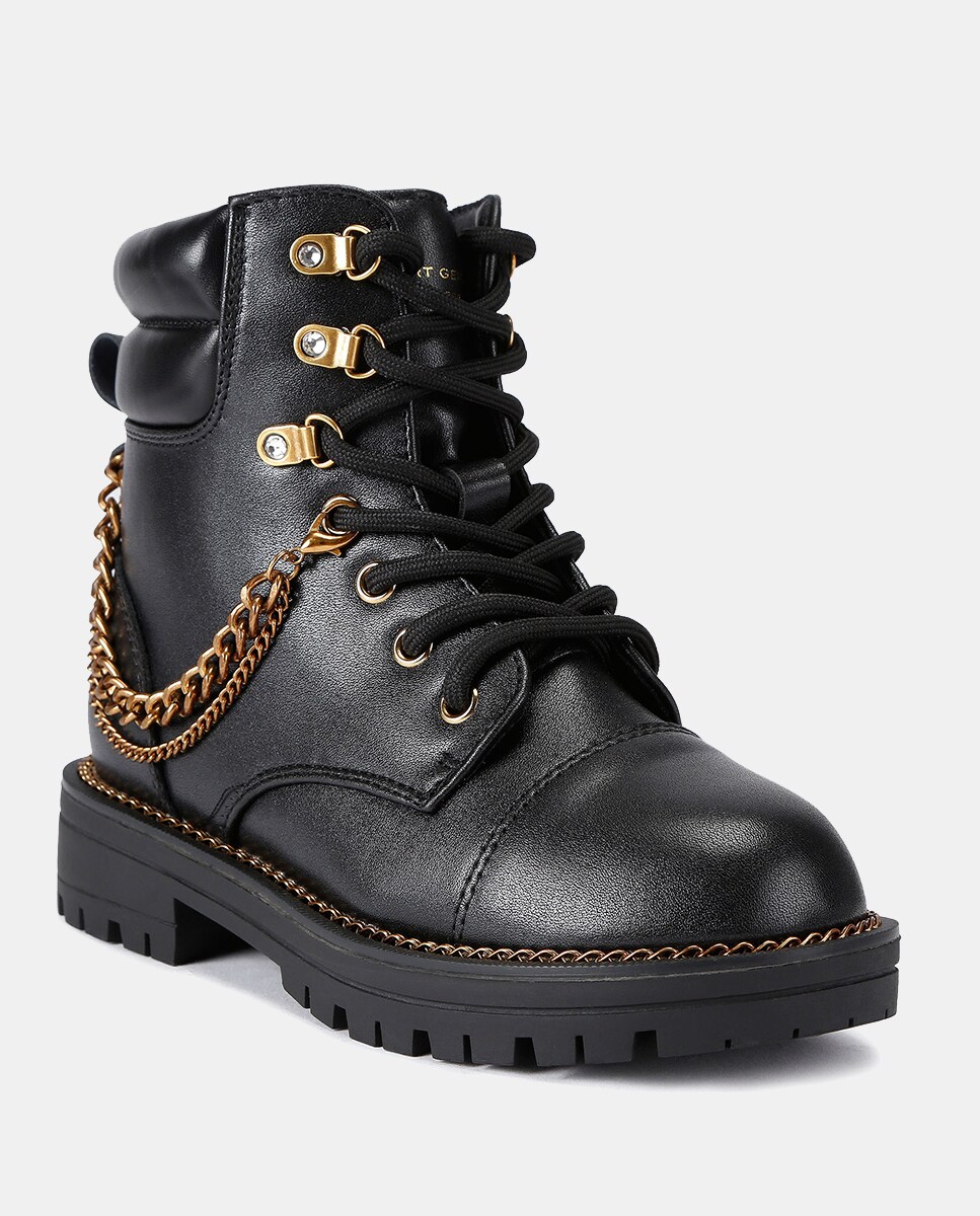Botins Combat em Pele com Atacadores Preto-2
