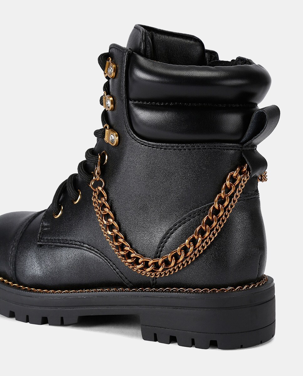 Botins Combat em Pele com Atacadores Preto-3