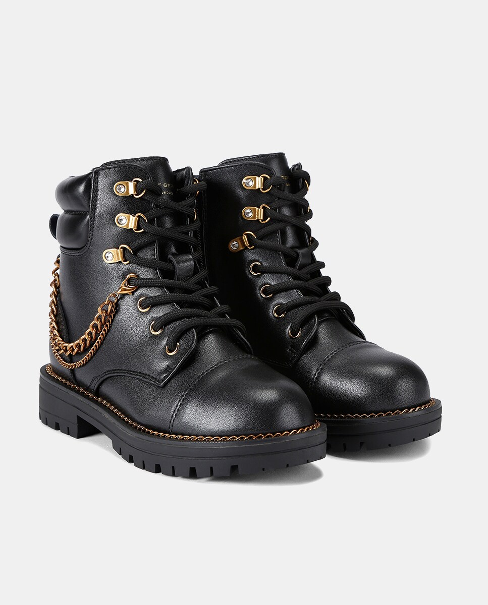 Botins Combat em Pele com Atacadores Preto-4