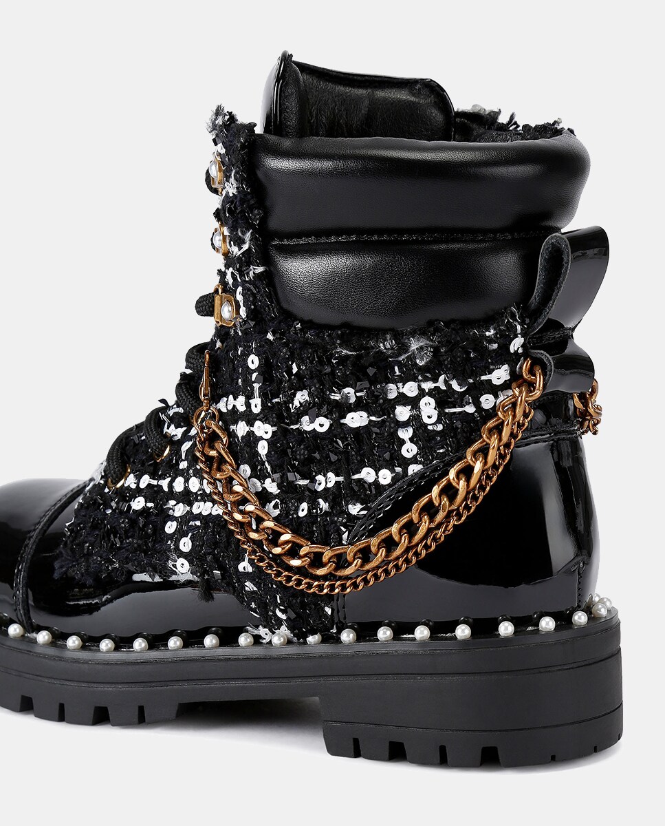 Botins Combat em Pele com Atacadores Preto-3