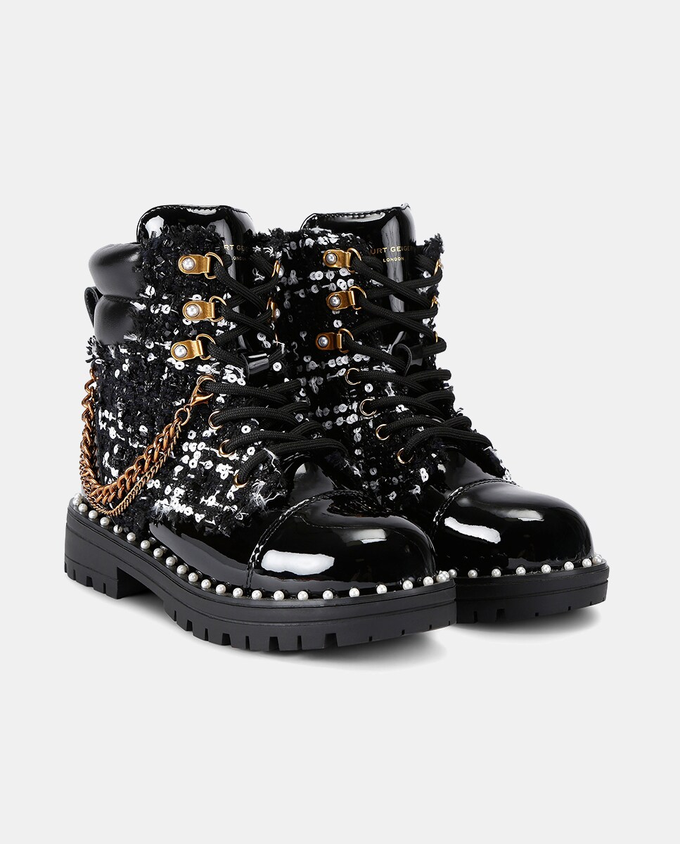 Botins Combat em Pele com Atacadores Preto-4