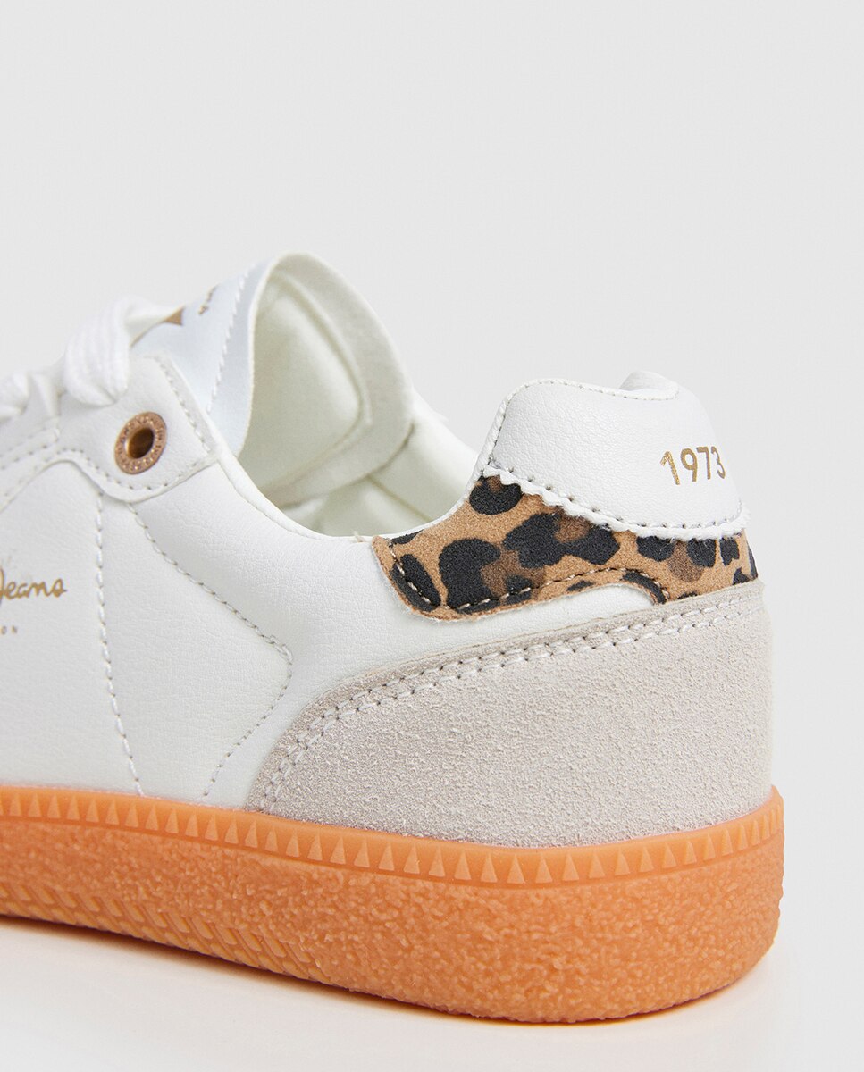 Sapatilhas Ball Fierce com Detalhes Dourados e Animal Print Atrás - Branco Pepe Jeans Multicolor-4