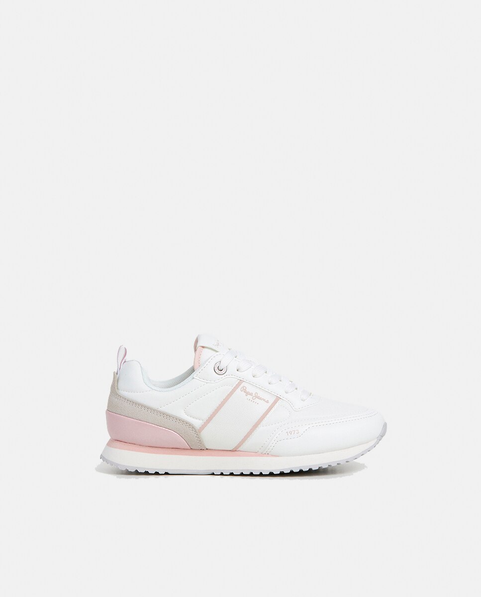 Sapatilhas Dublin Fame com Fita Lateral e Cores Alternadas Pepe Jeans Branco-1