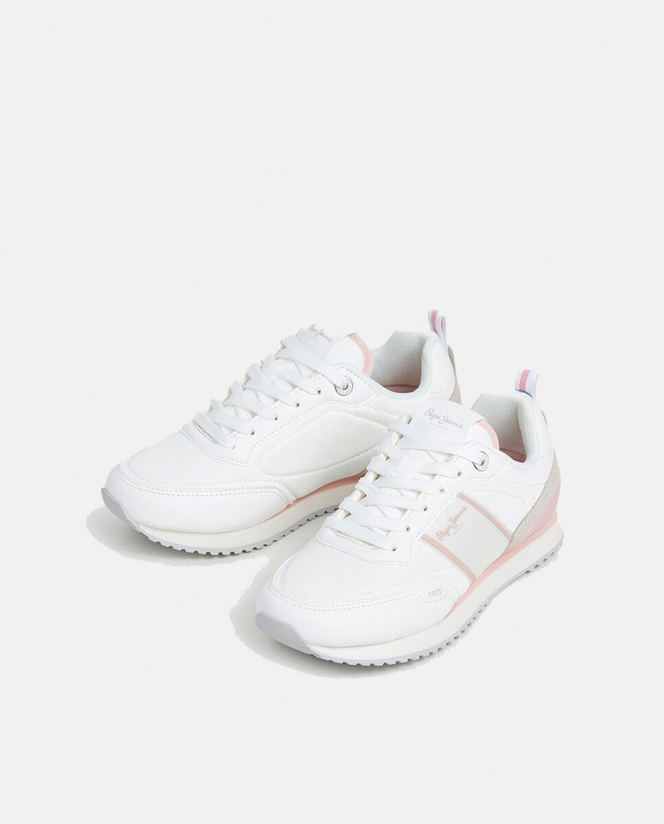 Sapatilhas Dublin Fame com Fita Lateral e Cores Alternadas Pepe Jeans Branco-3