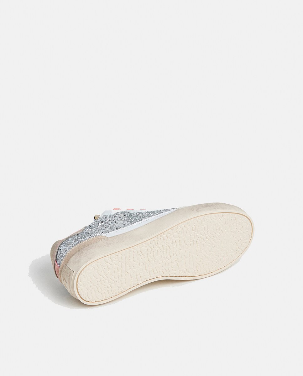 Sapatilhas Lane Chic com Glitter e Atacadores Rosa - Prateado Pepe Jeans Branco-6