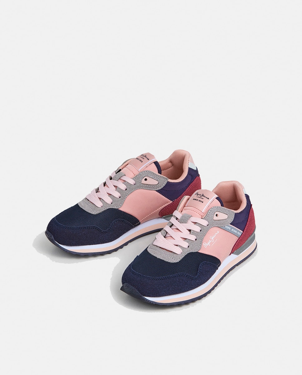 Sapatilhas London Bet em Combinação de Material e Cor Pepe Jeans Rosa-3