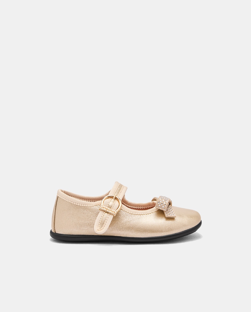 Imagem 0 de Sapatos de Presilha Metalizados com Laço Strass