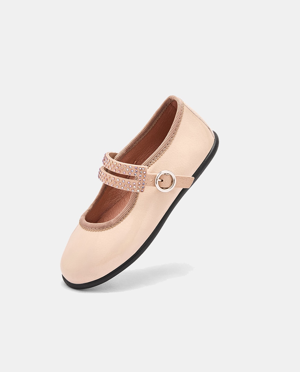 Sapatos de Presilha em Verniz com Tira Strass Conguitos Castanho Suave-2