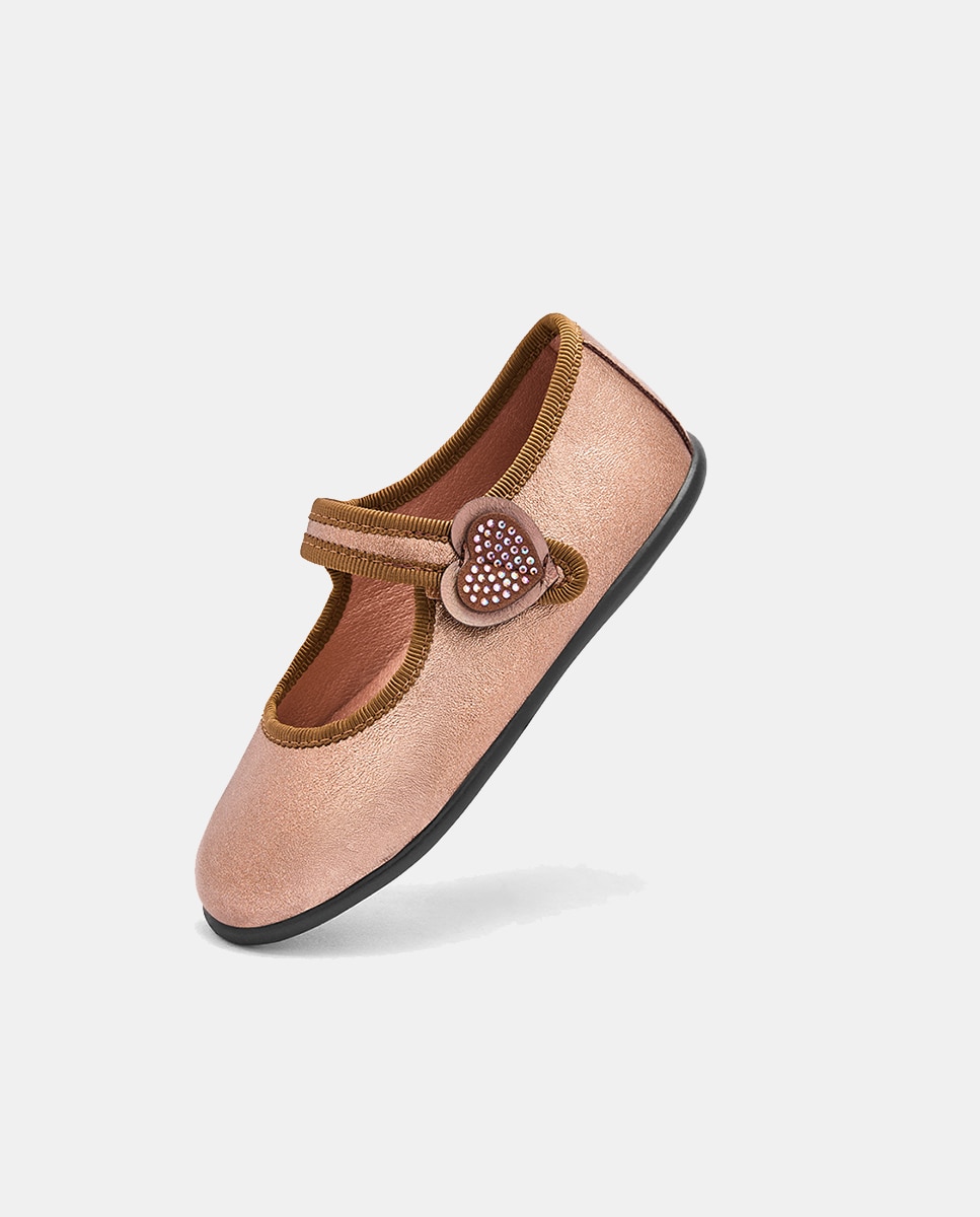 Sapatos de Presilha Metalizados com Coração de Strass Conguitos Castanho-2
