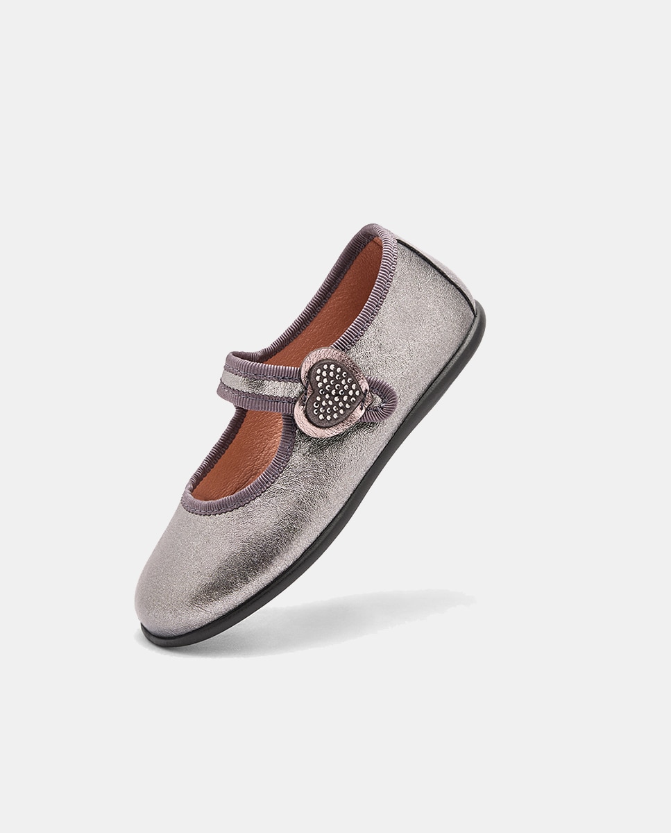Merceditas Metalizado Corazón Strass - Conguitos - Dorado Gris-2