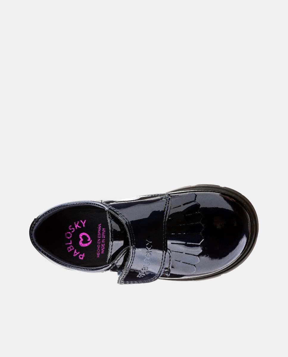 Mocassins em Pele com Fecho Aderente Azul-4