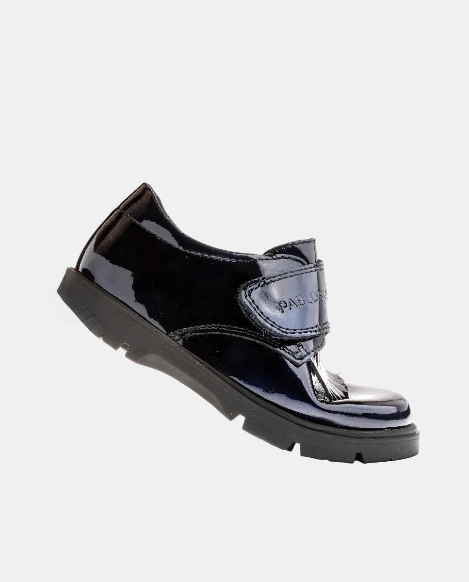 Mocassins em Pele com Fecho Aderente Azul-5