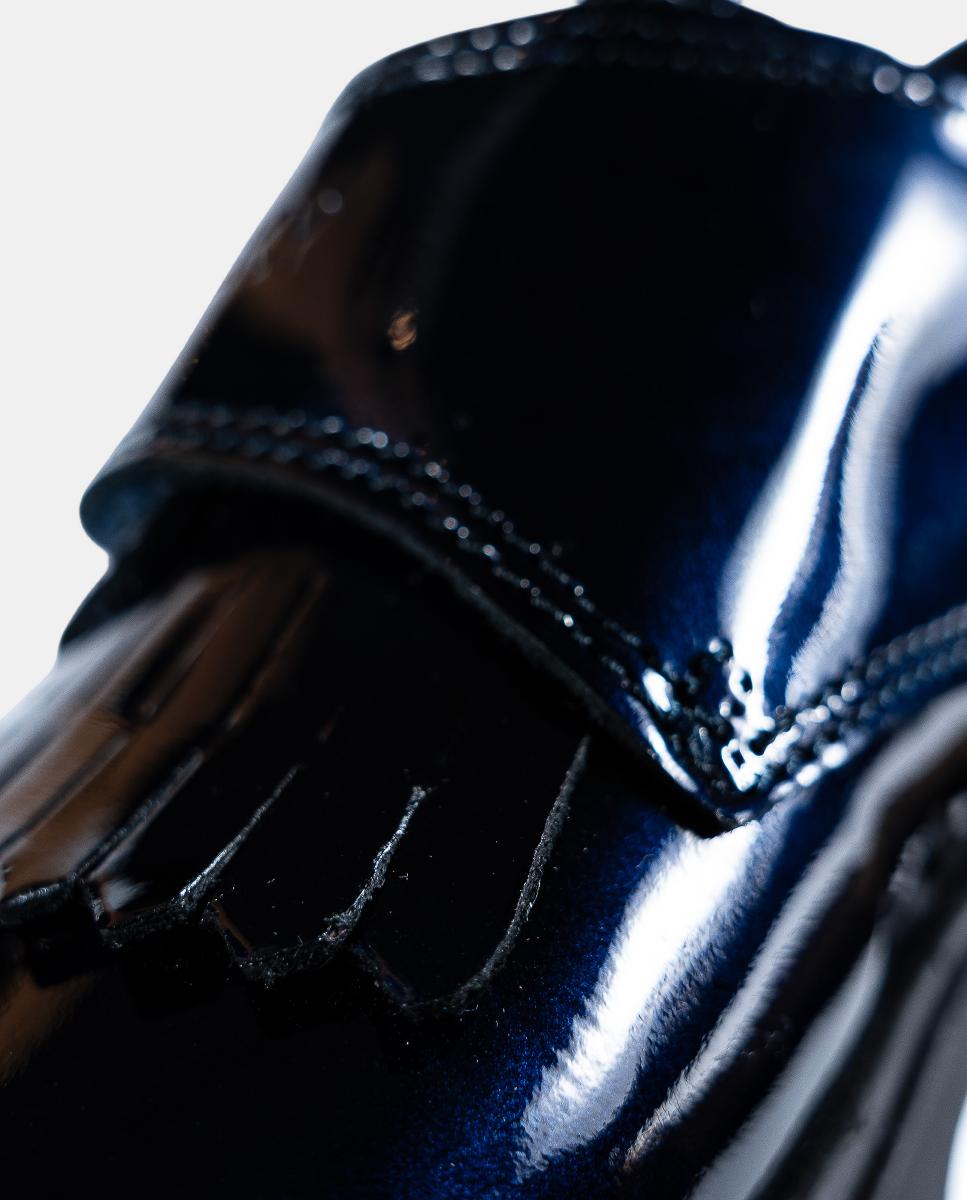 Mocassins em Pele com Fecho Aderente Azul-6