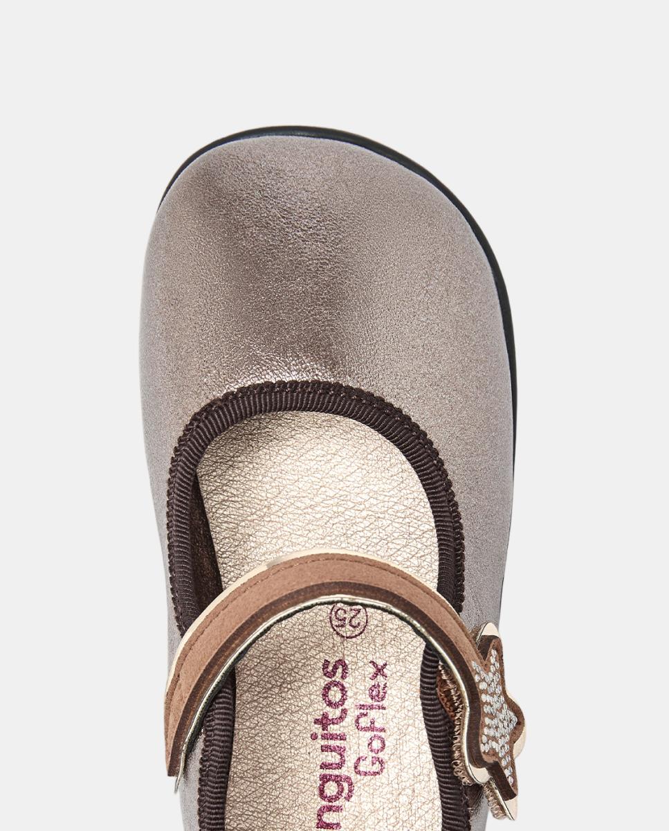 Sapatos de Presilha Barefoot com Adorno de Estrela Brilhante - Cobre Conguitos Prata-3