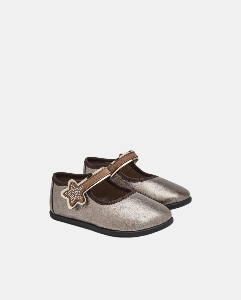 Sapatos de Presilha Barefoot com Adorno de Estrela Brilhante - Cobre Conguitos Prata-4
