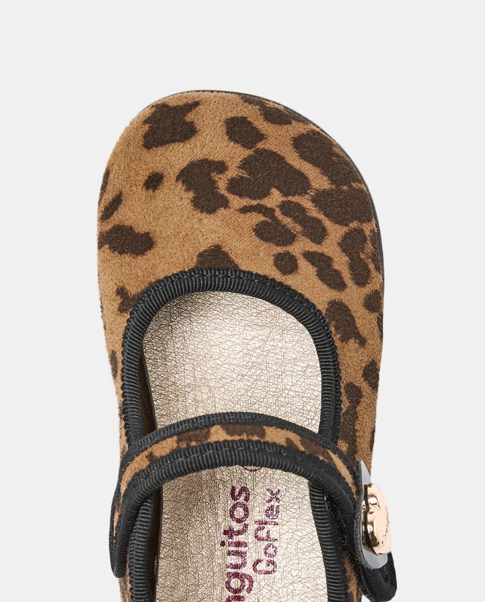Sapatos de Presilha Barefoot com Adorno de Coração e Animal Print de Leopardo Conguitos Couro-3
