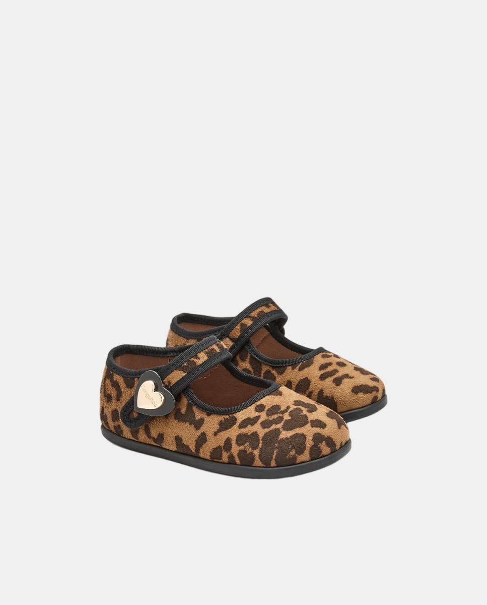 Sapatos de Presilha Barefoot com Adorno de Coração e Animal Print de Leopardo Conguitos Couro-4