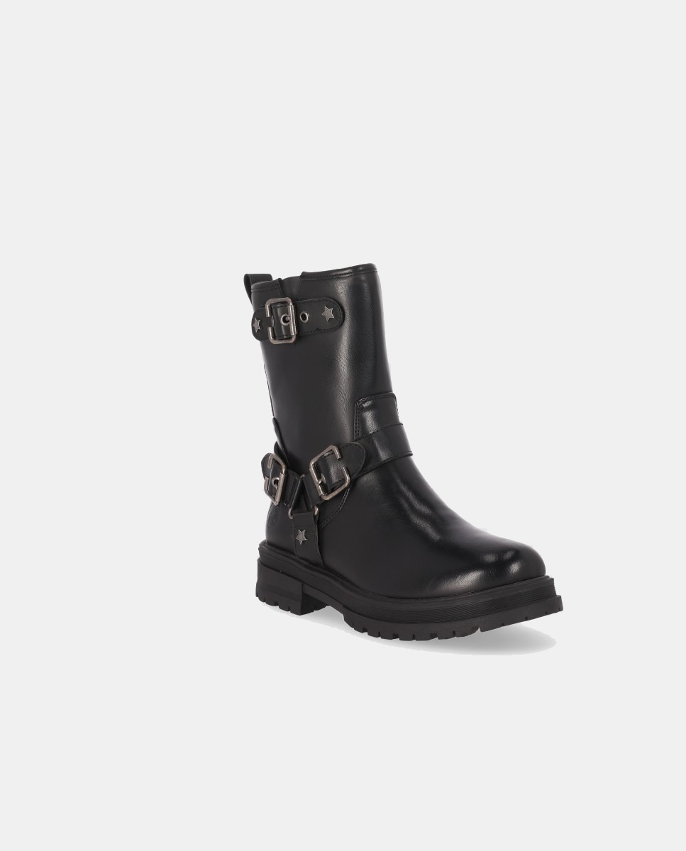 Bota niña biker plana triple hebilla - Chika10 - Negro Negro-2