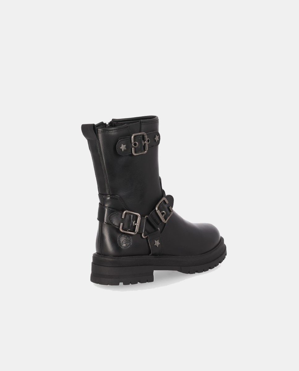 Bota niña biker plana triple hebilla - Chika10 - Negro Negro-3