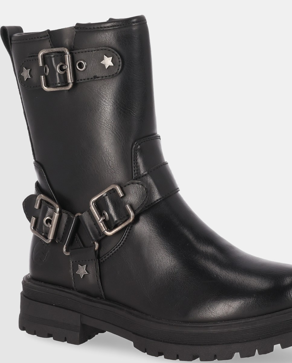 Bota niña biker plana triple hebilla - Chika10 - Negro Negro-5