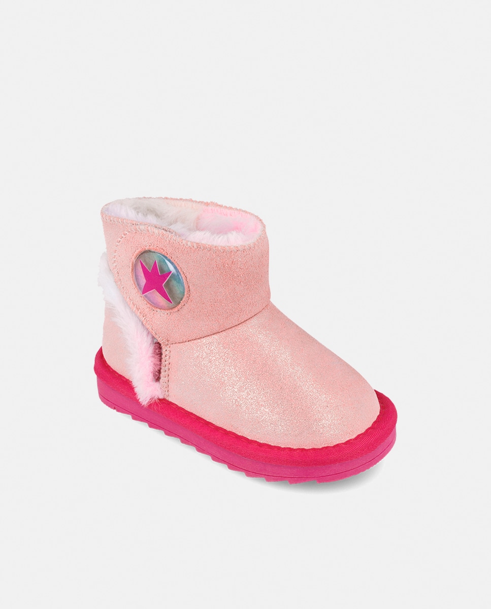 Botins Laminados com Velcro Rosa-claro-1