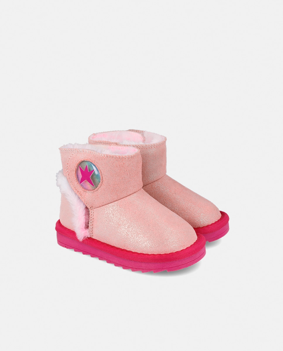 Botins Laminados com Velcro Rosa-claro-2