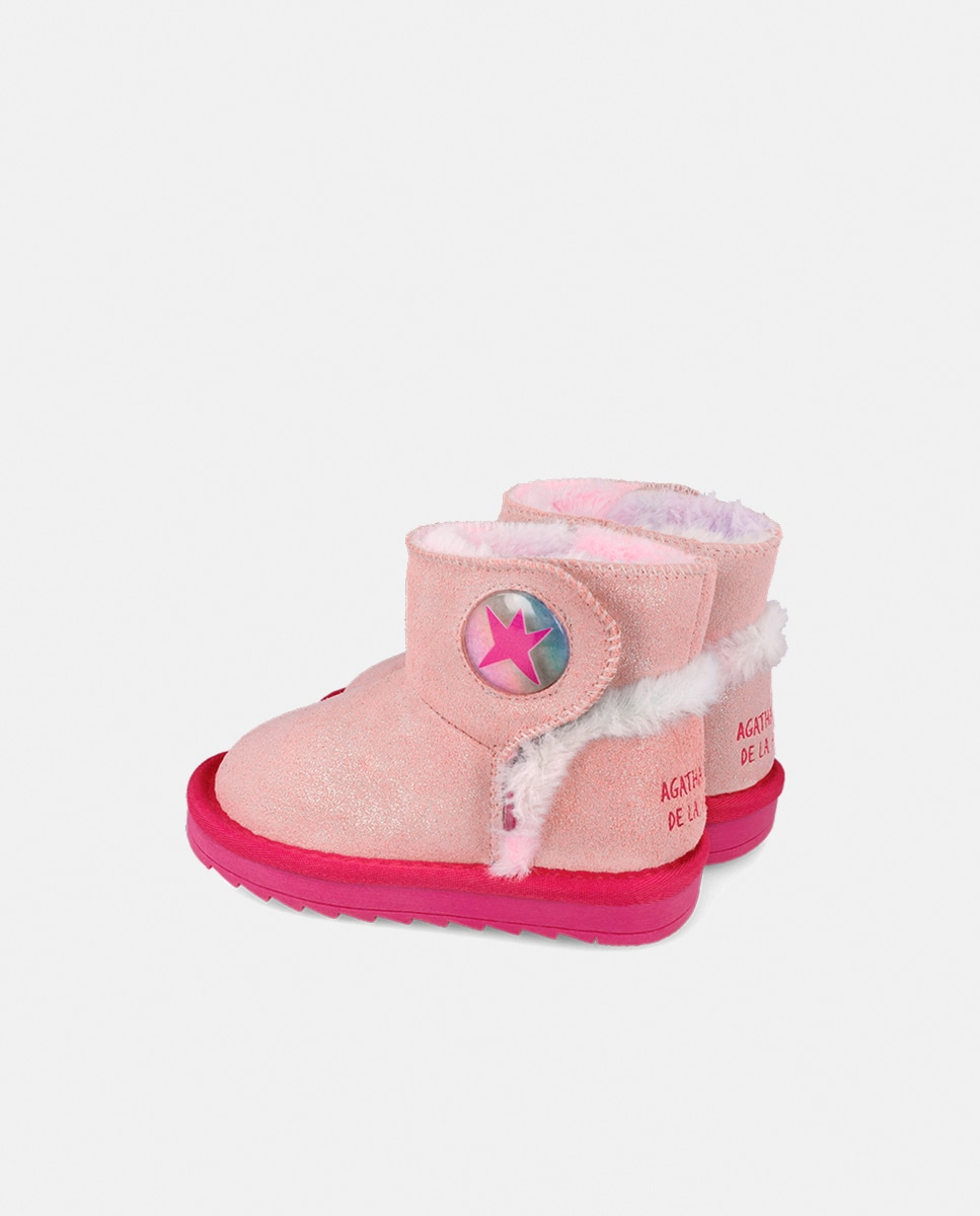 Botins Laminados com Velcro Rosa-claro-3