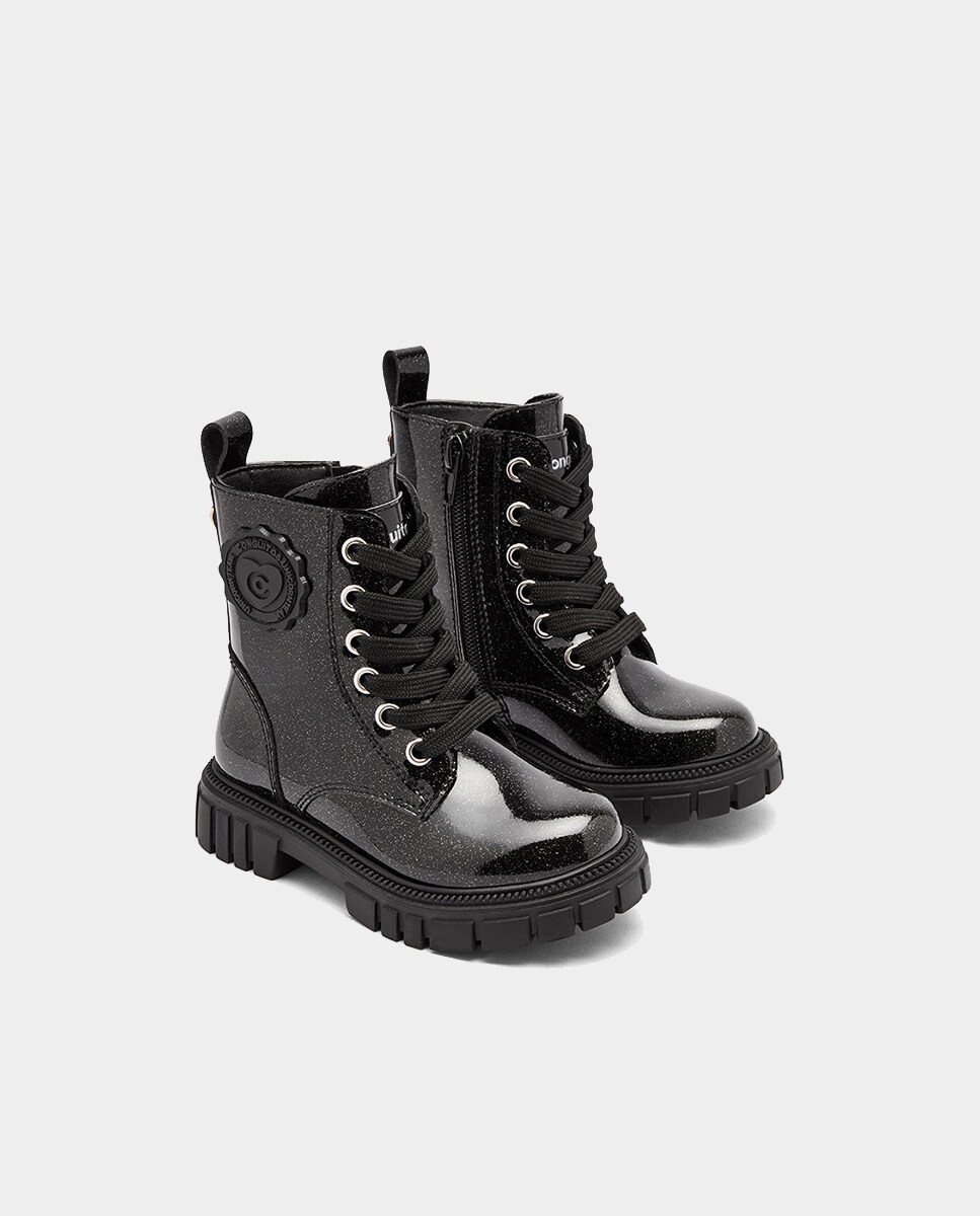 Botas Combat com Glitter Plastificado Preto-2
