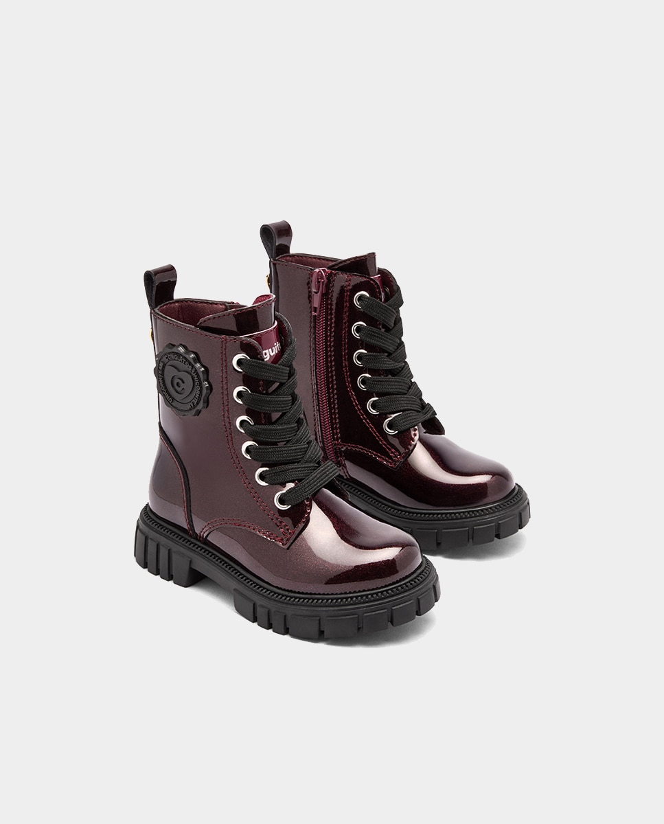 Botas Combat com Glitter Plastificado Vermelho-escuro-2