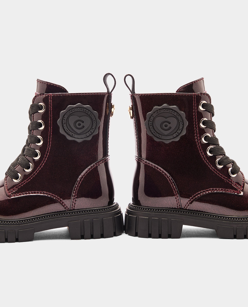 Botas Combat com Glitter Plastificado Vermelho-escuro-3