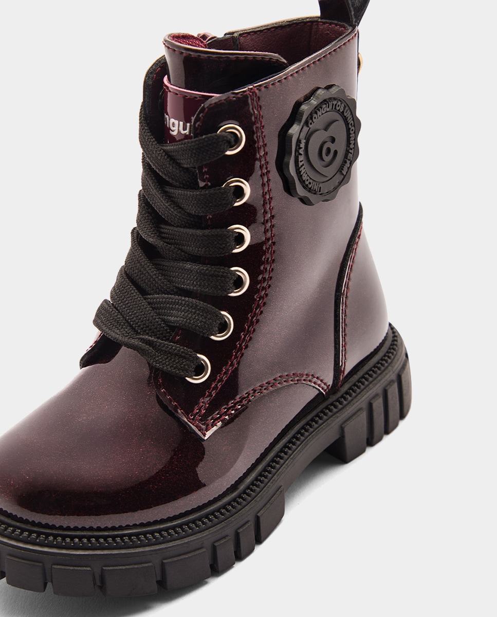 Botas Combat com Glitter Plastificado Vermelho-escuro-4