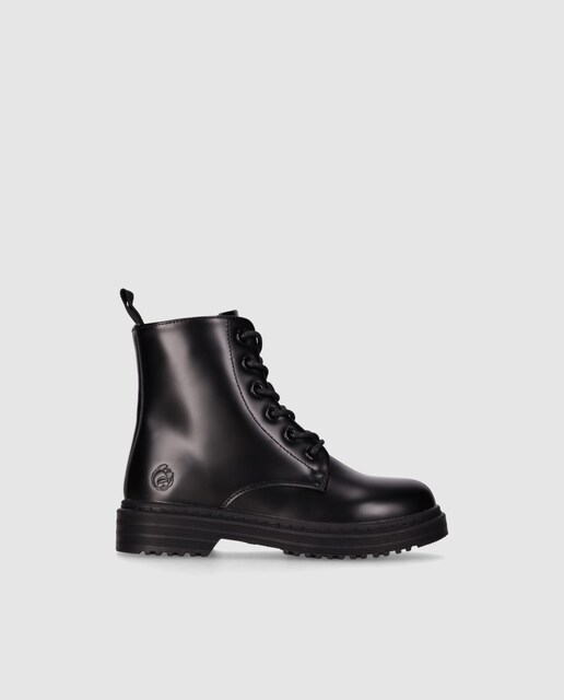 Botín estilo militar para niños de piel vegana con cordones y cremallera lateral