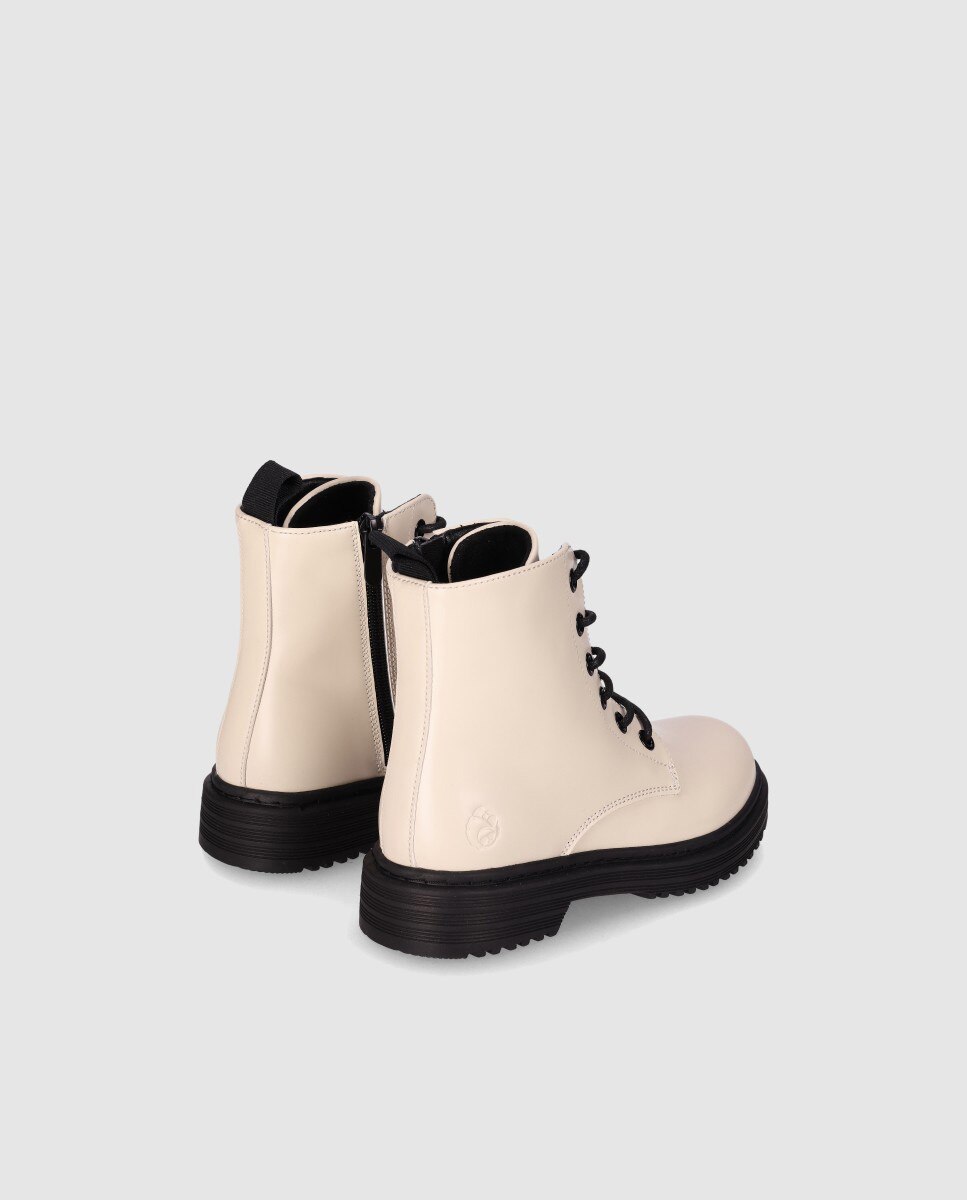 Botins de Estilo Militar de Criança em Pele Vegana com Atacadores e Fecho de Correr Lateral Chika10 Natural-3