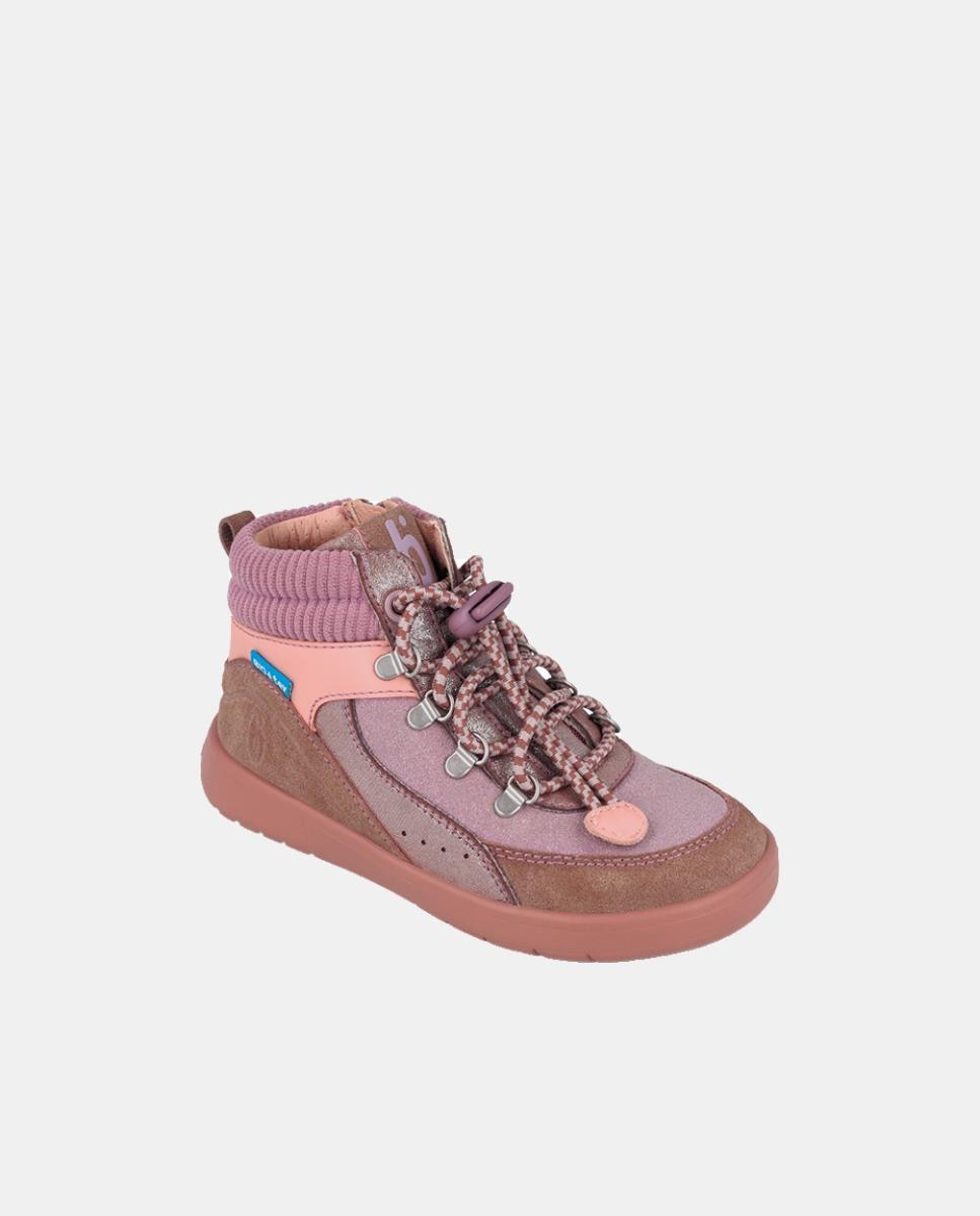 Botins Barefoot para Menina com Atacadores e Fecho de Correr Castanho-4