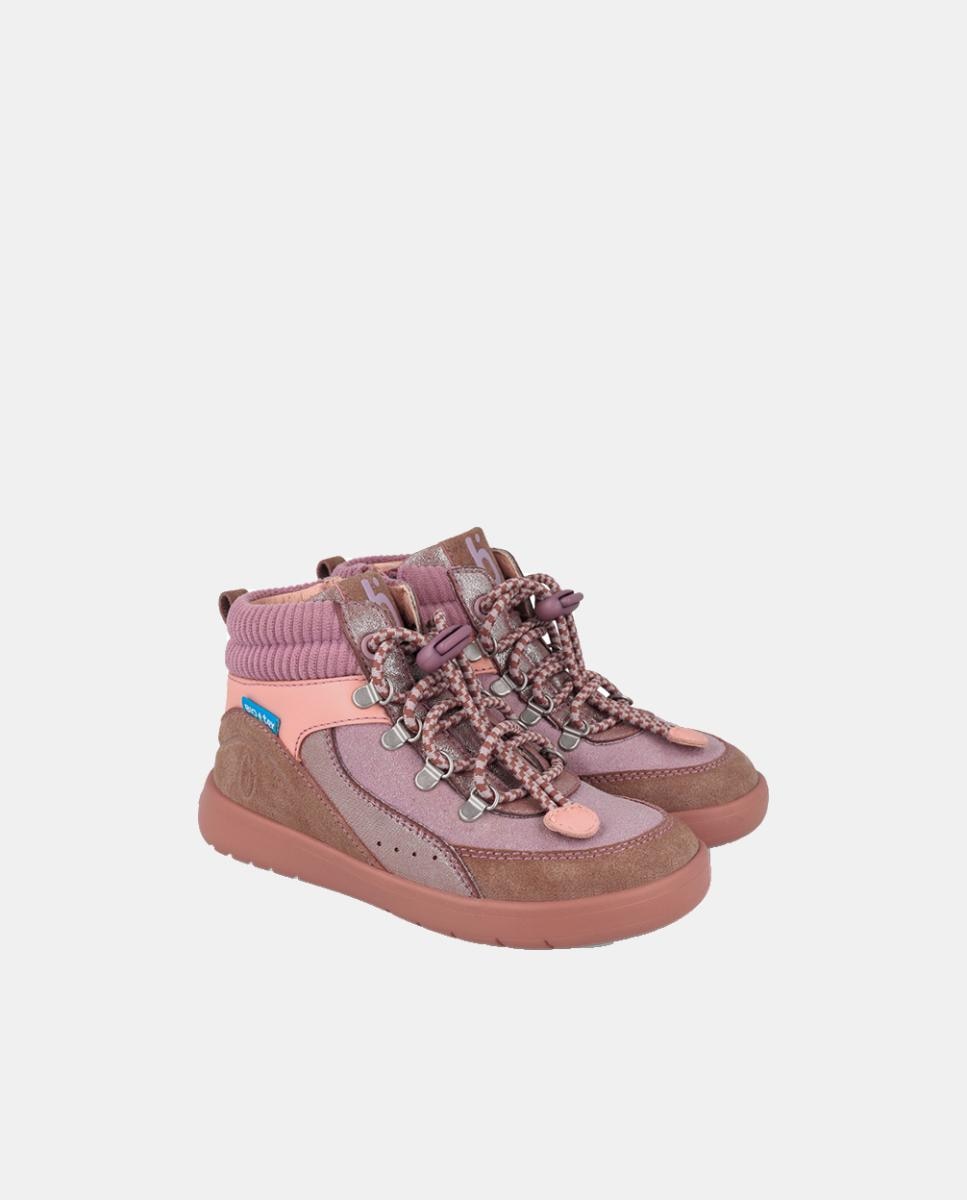 Botins Barefoot para Menina com Atacadores e Fecho de Correr Castanho-6
