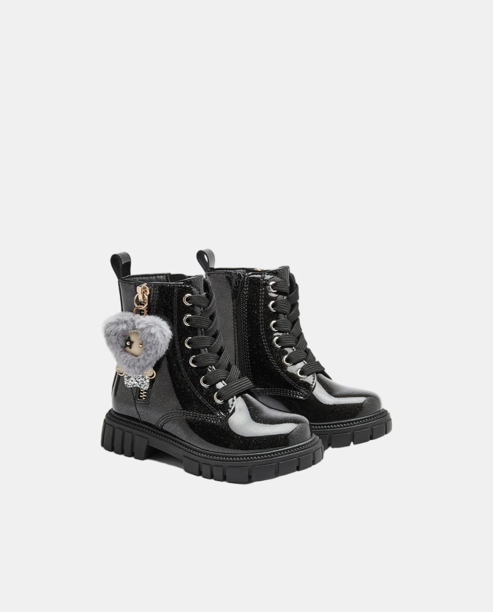 Botas de niña con adorno de pelo colgante burdeos - Conguitos - Negro Negro-4