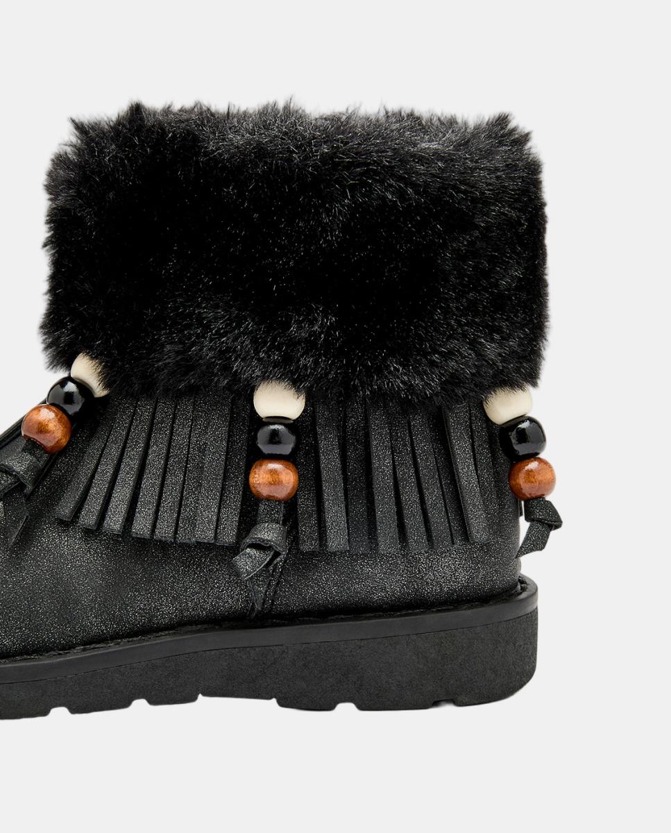 Botas de niña con pelo y flecos con adornos marrón - Conguitos - Negro Negro-3