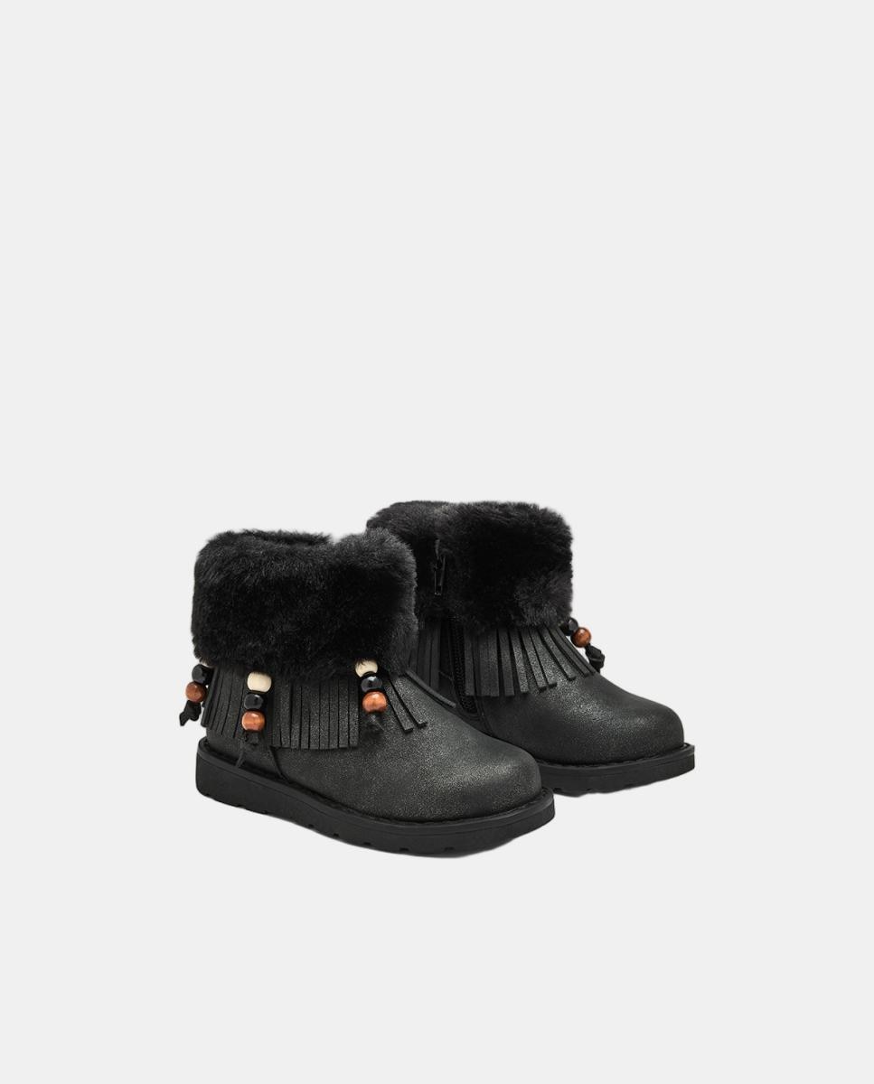 Botas de niña con pelo y flecos con adornos marrón - Conguitos - Negro Negro-4