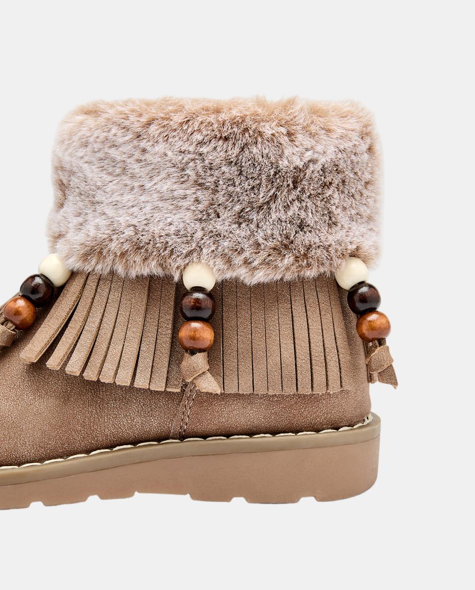 Botas com Pelo e Franjas com Adornos - Castanho Castanho-claro-3