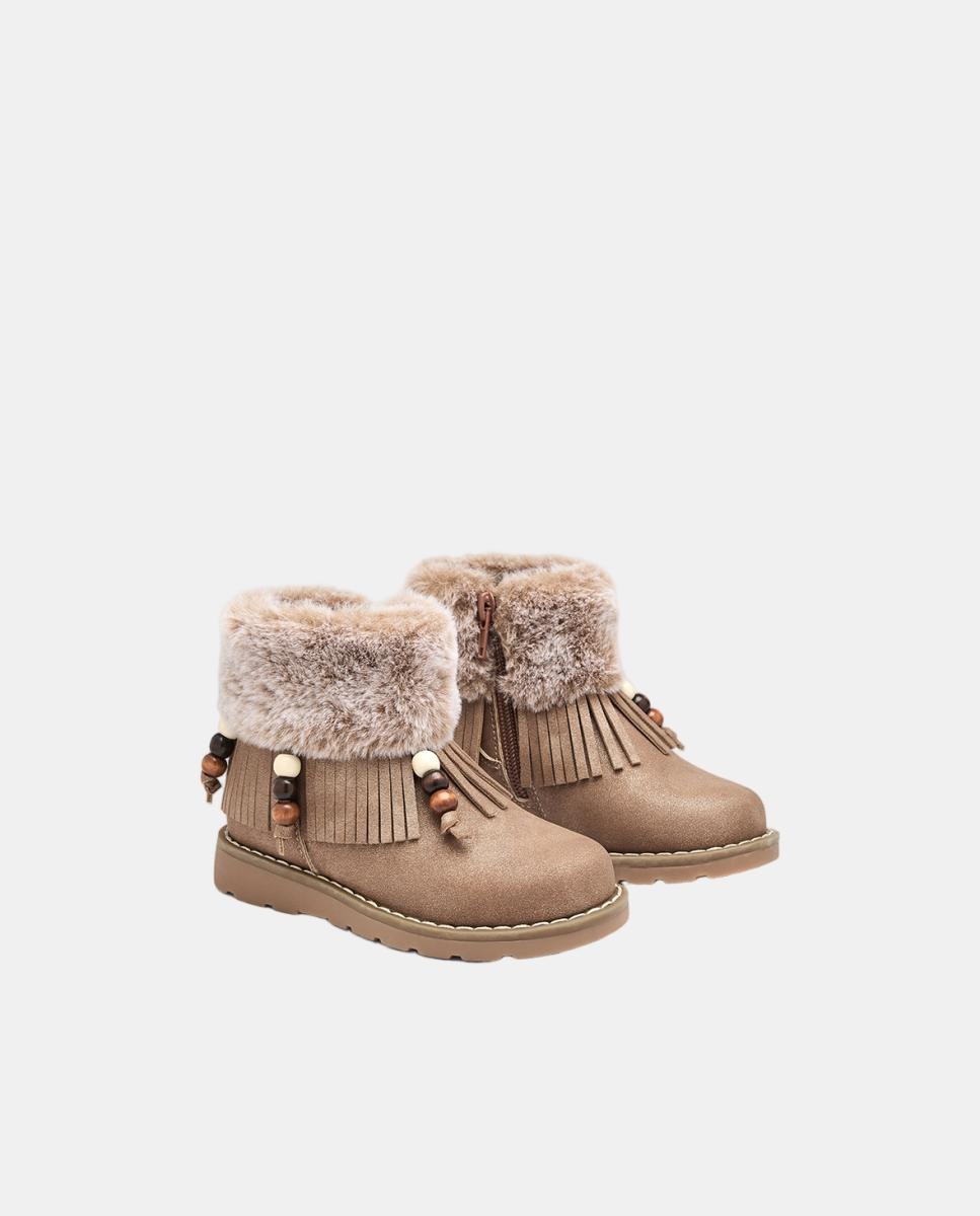 Botas com Pelo e Franjas com Adornos - Castanho Castanho-claro-4