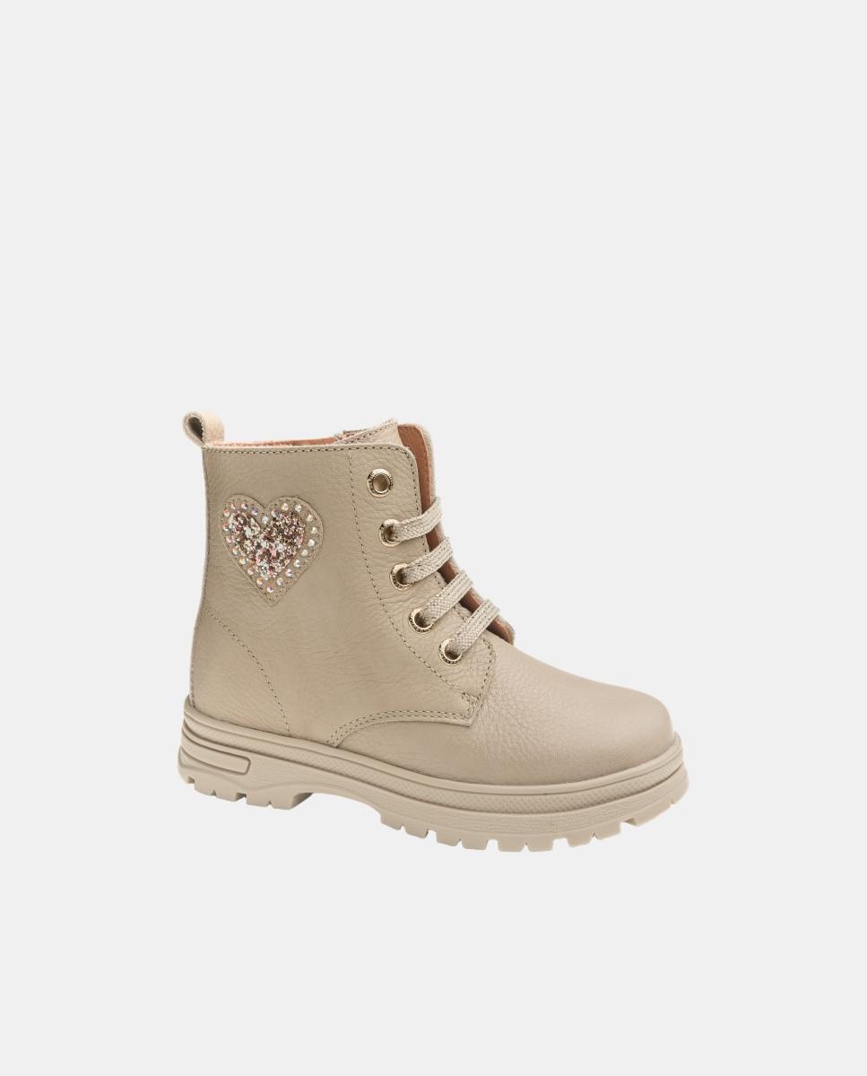 Botas Tipo Botins com Atacadores e Fecho de Correr Bege-2