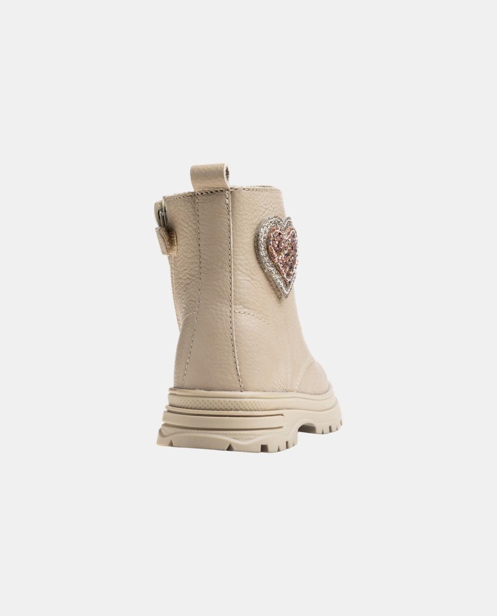 Botas Tipo Botins com Atacadores e Fecho de Correr Bege-3