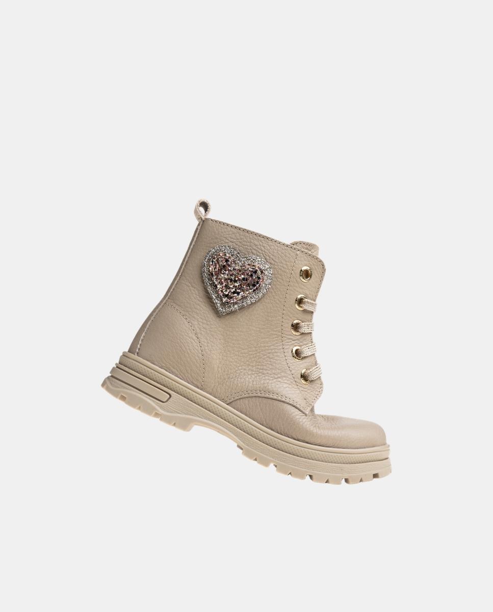 Botas Tipo Botins com Atacadores e Fecho de Correr Bege-5