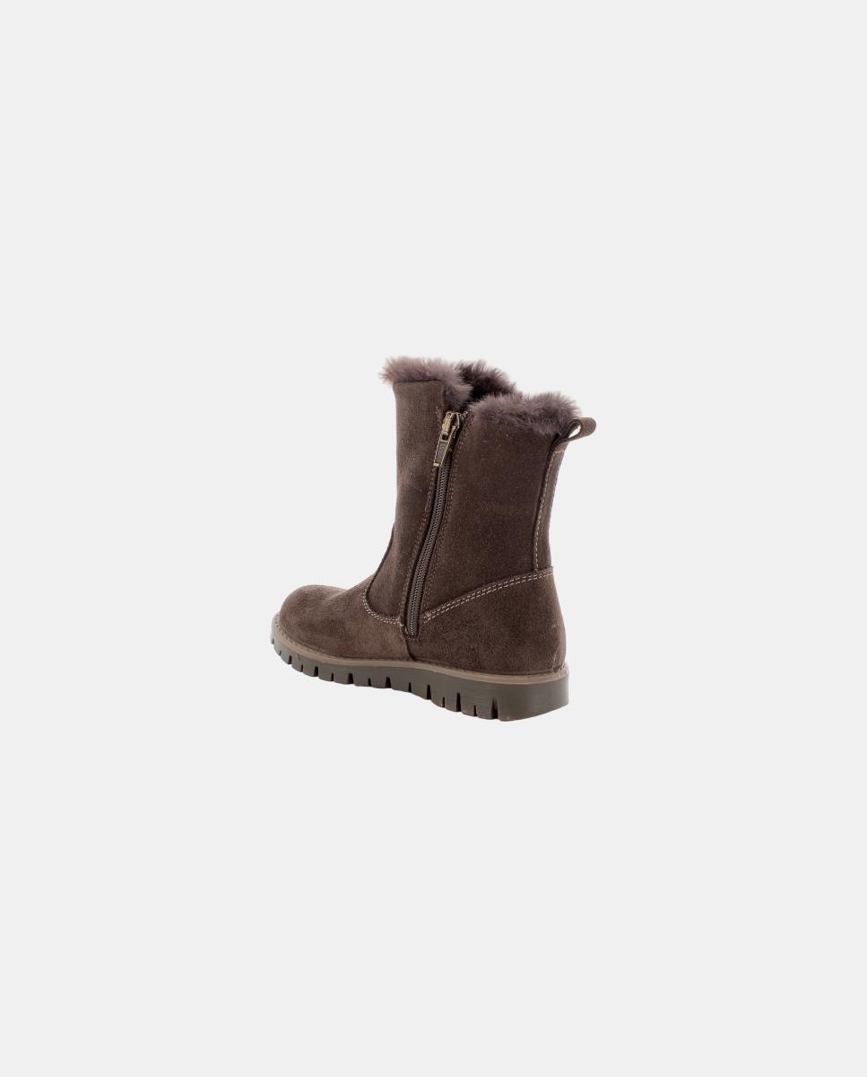 Bota de chica en piel ante, forro de Goretex y pelo, cierre con cremallera lateral - Primigi - Marrón oscuro Marrón oscuro-2