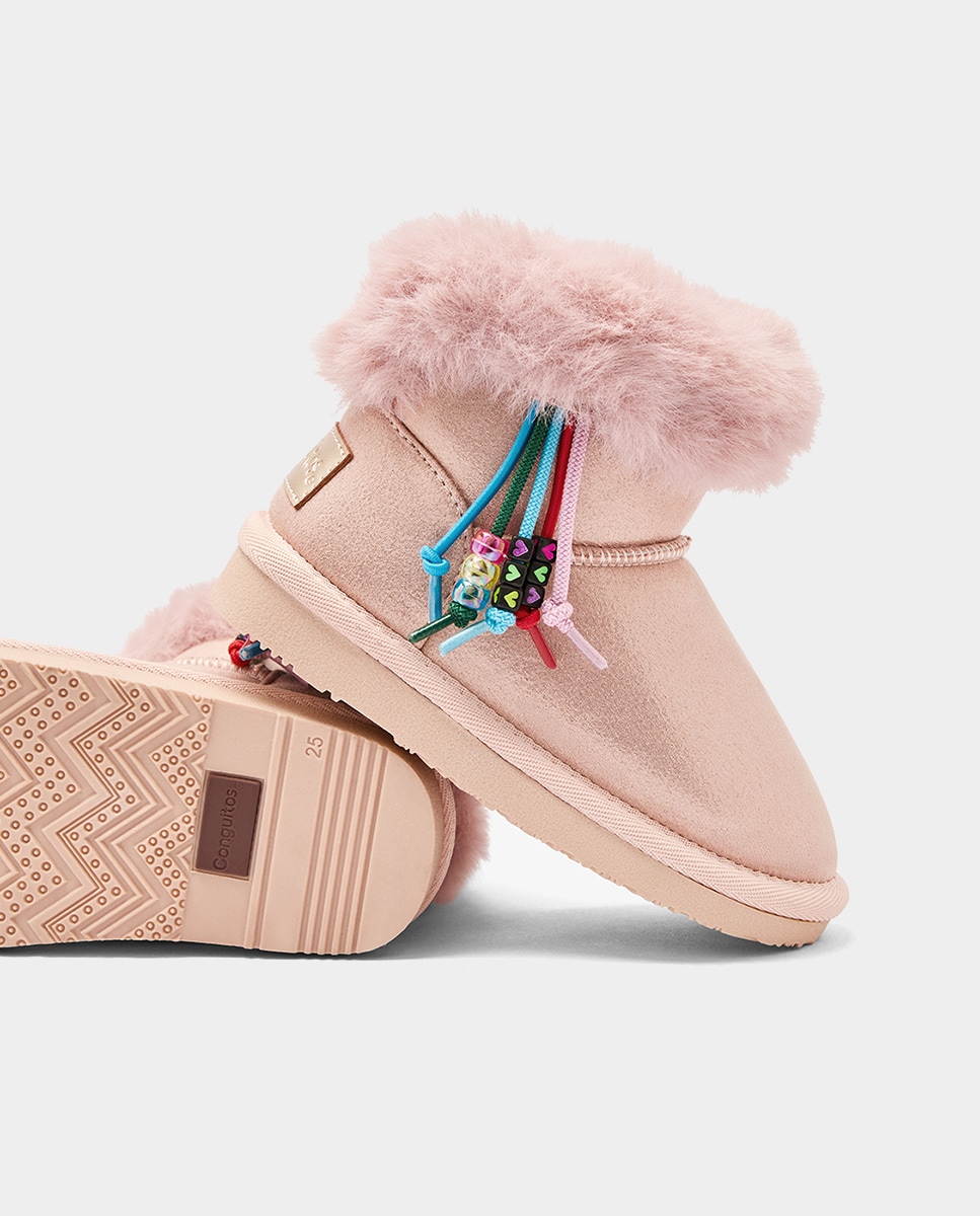Botins de Pelo com Contas Laterais Rosa-4