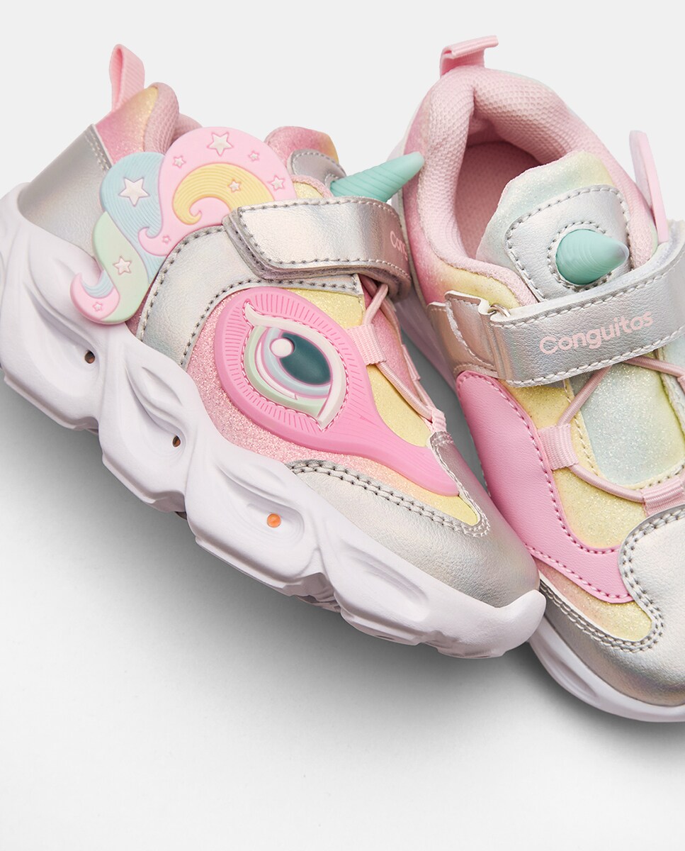 Sapatilhas de Luzes Unicórnio Rosa-2