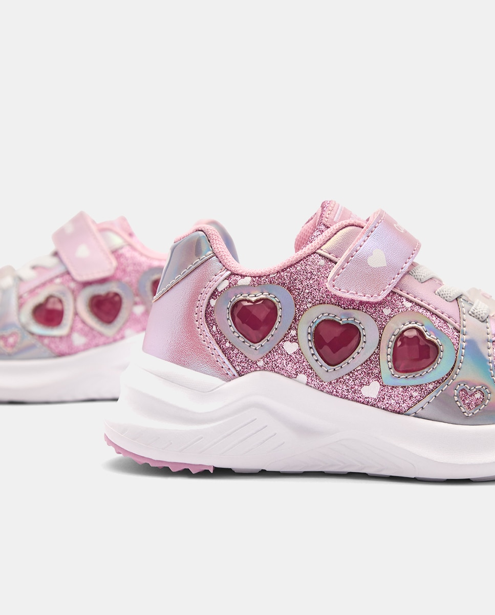 Sapatilhas de Luzes com Corações Rosa-2