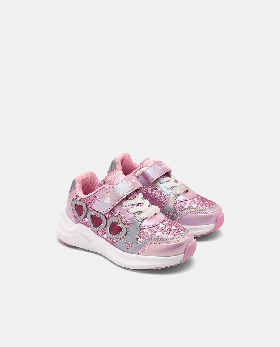 Sapatilhas de Luzes com Corações Rosa-4