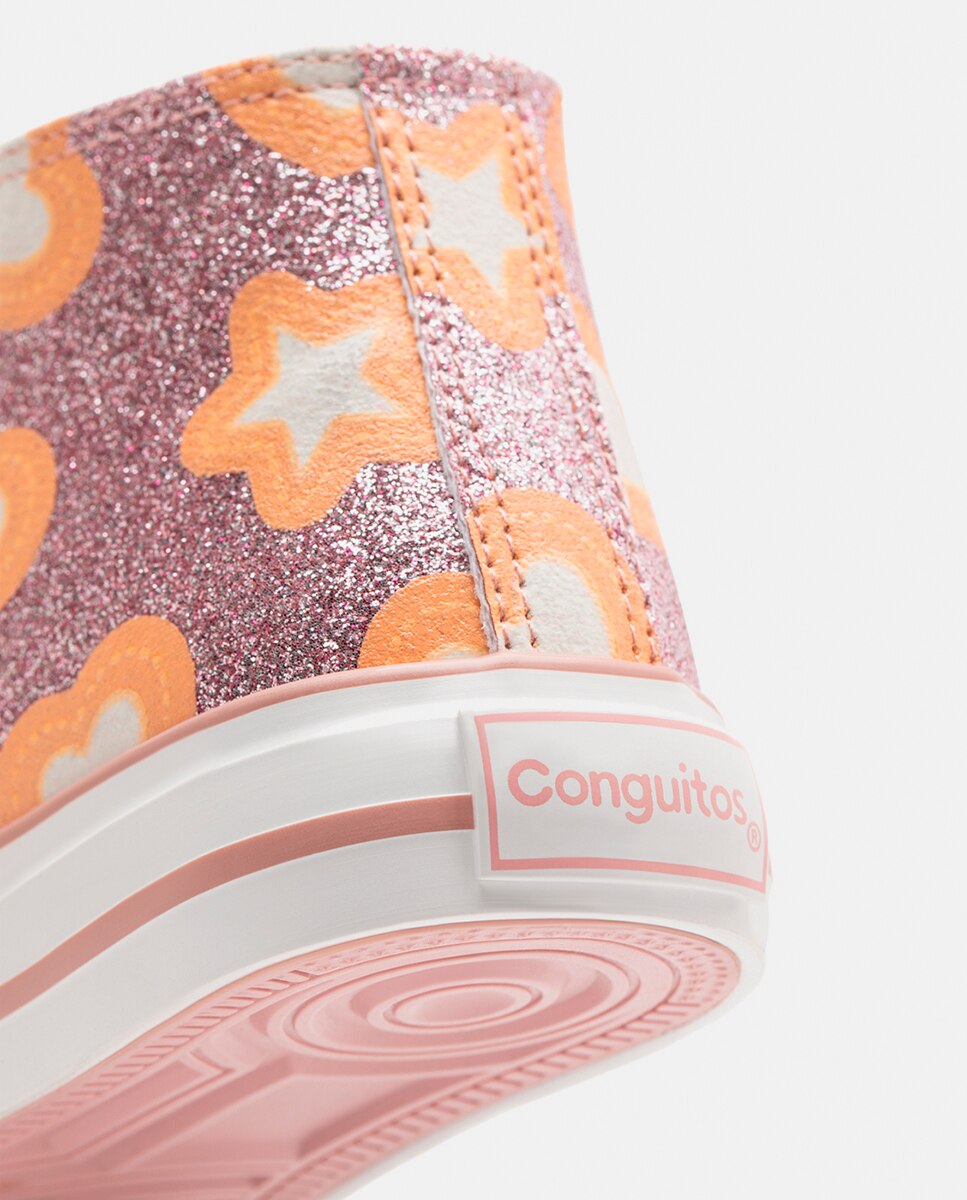 Sapatilhas Tipo Bota com Glitter Rosa-2